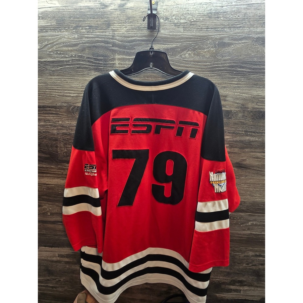 Vintage ESPN National Hockey Night Jersey Red Black White Walt Disney World L 79